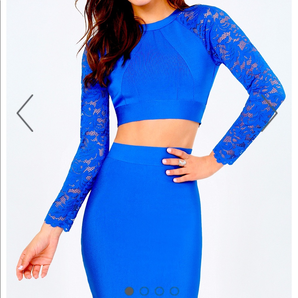 Bebe medium blue two piece skirt set